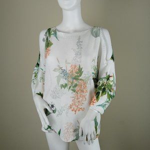 Collezioni Leonardo Women's Cold Shoulder Sweater Size Medium White Floral Print